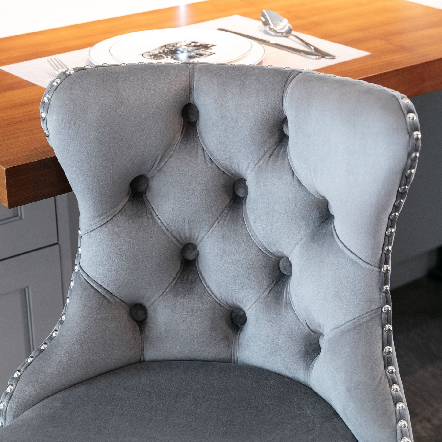 Swivel Velvet Barstools Adjusatble Seat Height from 25 - 33 Inch, Chrome base Bar Stools with Backs Comfortable Tufted for Home Pub and Kitchen Island,Set of 2, AS1712GY, Gray - 1st Choice Furniture Direct
