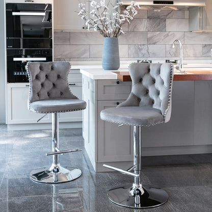 Swivel Velvet Barstools Adjusatble Seat Height from 25 - 33 Inch, Chrome base Bar Stools with Backs Comfortable Tufted for Home Pub and Kitchen Island,Set of 2, AS1712GY, Gray - 1st Choice Furniture Direct
