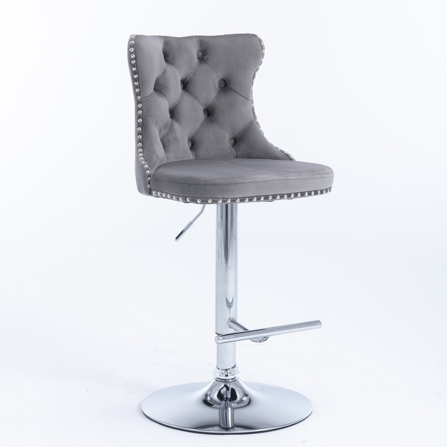 Swivel Velvet Barstools Adjusatble Seat Height from 25 - 33 Inch, Chrome base Bar Stools with Backs Comfortable Tufted for Home Pub and Kitchen Island,Set of 2, AS1712GY, Gray - 1st Choice Furniture Direct