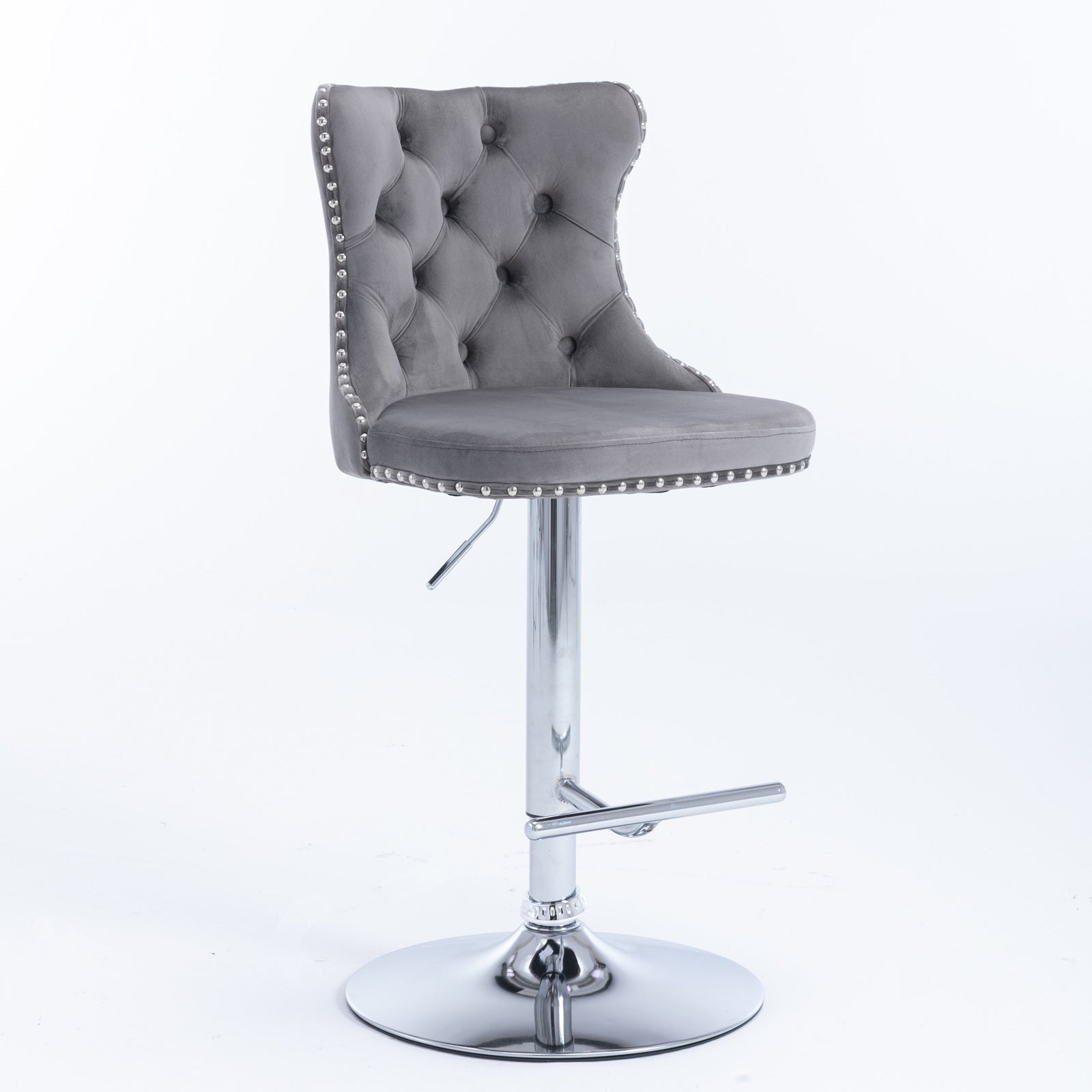 Swivel Velvet Barstools Adjusatble Seat Height from 25 - 33 Inch, Chrome base Bar Stools with Backs Comfortable Tufted for Home Pub and Kitchen Island,Set of 2, AS1712GY, Gray - 1st Choice Furniture Direct
