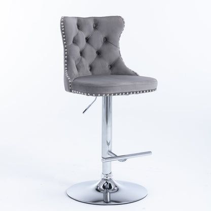 Swivel Velvet Barstools Adjusatble Seat Height from 25 - 33 Inch, Chrome base Bar Stools with Backs Comfortable Tufted for Home Pub and Kitchen Island,Set of 2, AS1712GY, Gray - 1st Choice Furniture Direct