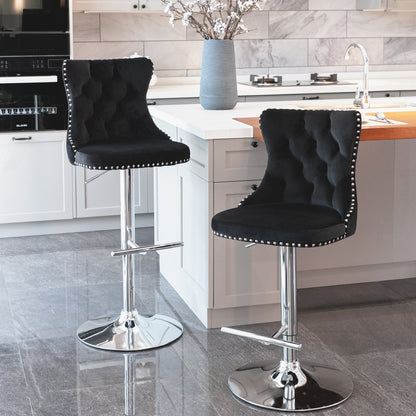 Swivel Velvet Barstools Adjusatble Seat Height from 25 - 33 Inch, Chrome base Bar Stools with Backs Comfortable Tufted for Home Pub and Kitchen Island,Set of 2,AS1712BK,Black - 1st Choice Furniture Direct