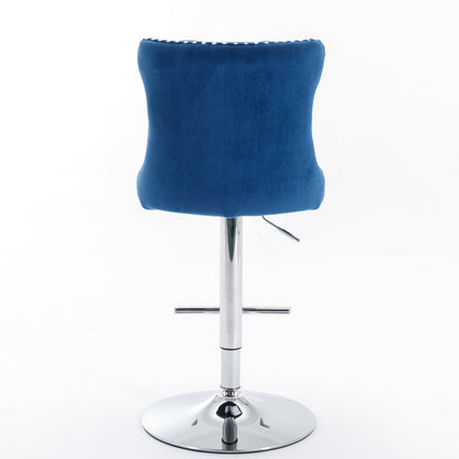 Swivel Velvet Barstools Adjusatble Seat Height from 25 - 33 Inch, Chrome base Bar Stools with Backs Comfortable Tufted for Home Pub and Kitchen Island,Set of 2,AS1712BL,Blue - 1st Choice Furniture Direct