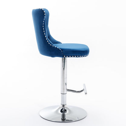 Swivel Velvet Barstools Adjusatble Seat Height from 25 - 33 Inch, Chrome base Bar Stools with Backs Comfortable Tufted for Home Pub and Kitchen Island,Set of 2,AS1712BL,Blue - 1st Choice Furniture Direct