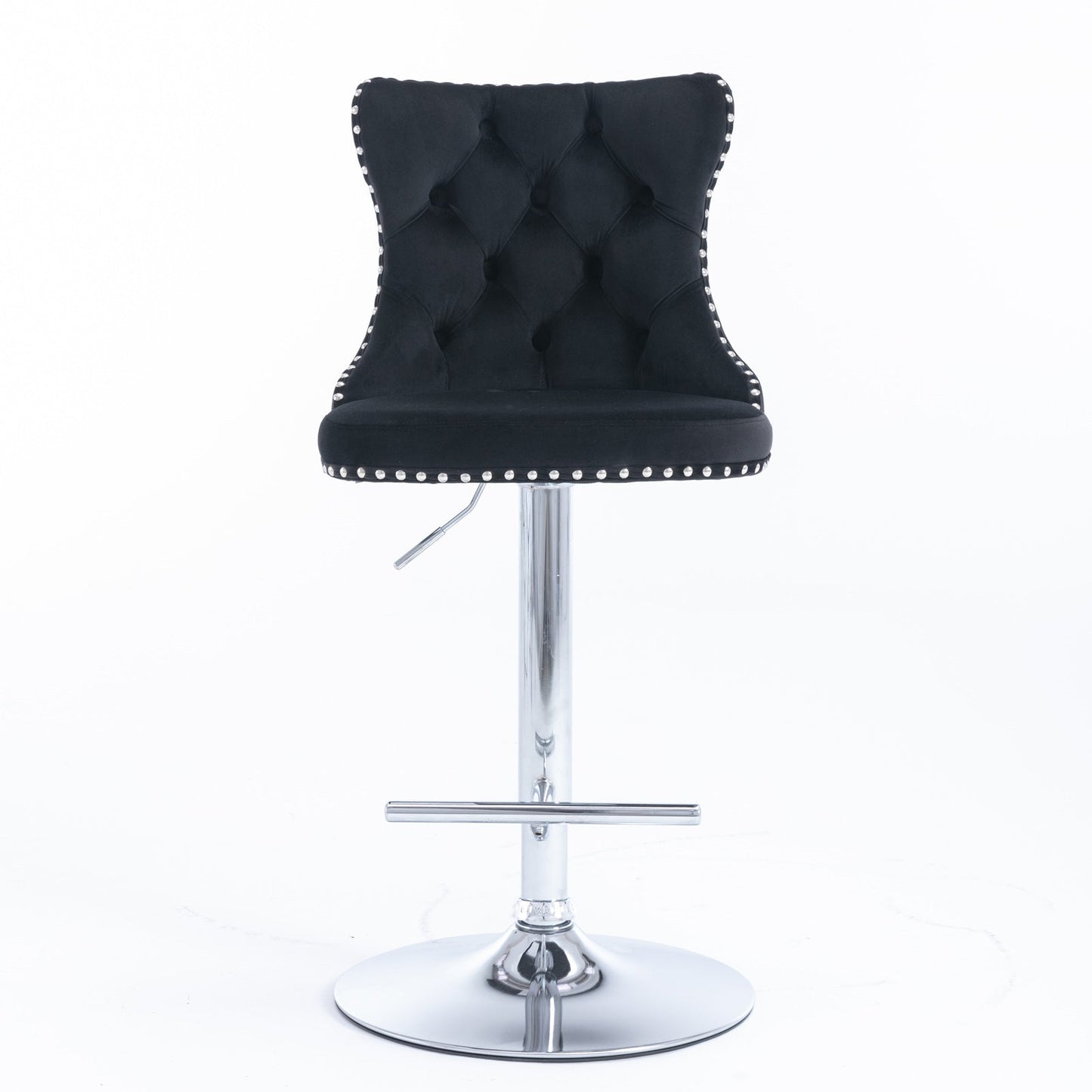 Swivel Velvet Barstools Adjusatble Seat Height from 25 - 33 Inch, Chrome base Bar Stools with Backs Comfortable Tufted for Home Pub and Kitchen Island,Set of 2,AS1712BK,Black - 1st Choice Furniture Direct