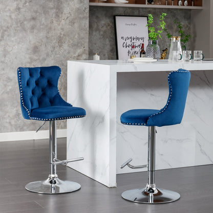 Swivel Velvet Barstools Adjusatble Seat Height from 25 - 33 Inch, Chrome base Bar Stools with Backs Comfortable Tufted for Home Pub and Kitchen Island,Set of 2,AS1712BL,Blue - 1st Choice Furniture Direct