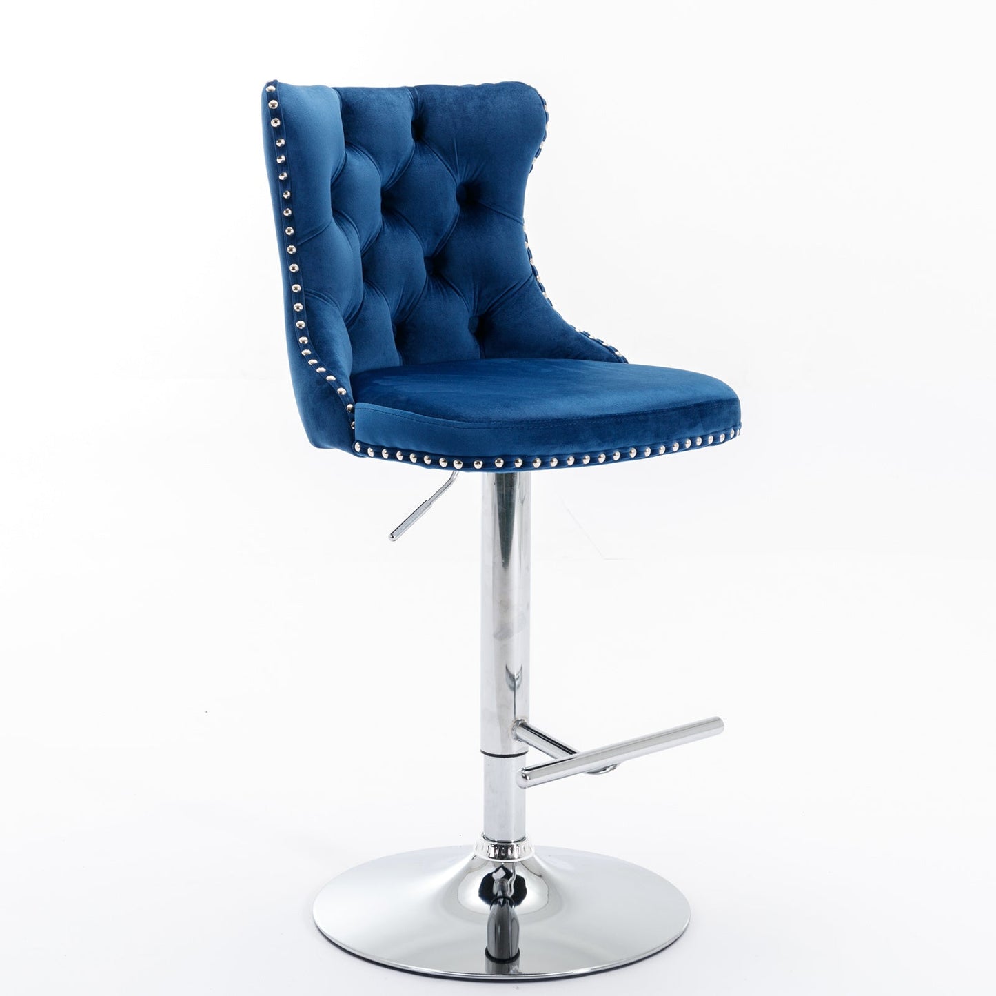 Swivel Velvet Barstools Adjusatble Seat Height from 25 - 33 Inch, Chrome base Bar Stools with Backs Comfortable Tufted for Home Pub and Kitchen Island,Set of 2,AS1712BL,Blue - 1st Choice Furniture Direct