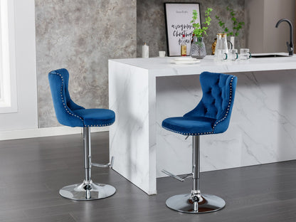Swivel Velvet Barstools Adjusatble Seat Height from 25 - 33 Inch, Chrome base Bar Stools with Backs Comfortable Tufted for Home Pub and Kitchen Island,Set of 2,AS1712BL,Blue - 1st Choice Furniture Direct