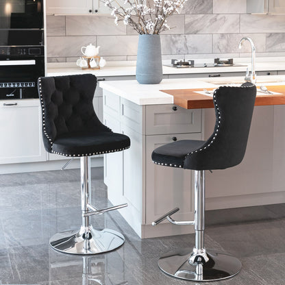 Swivel Velvet Barstools Adjusatble Seat Height from 25 - 33 Inch, Chrome base Bar Stools with Backs Comfortable Tufted for Home Pub and Kitchen Island,Set of 2,AS1712BK,Black - 1st Choice Furniture Direct