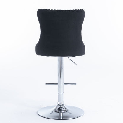 Swivel Velvet Barstools Adjusatble Seat Height from 25 - 33 Inch, Chrome base Bar Stools with Backs Comfortable Tufted for Home Pub and Kitchen Island,Set of 2,AS1712BK,Black - 1st Choice Furniture Direct