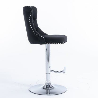 Swivel Velvet Barstools Adjusatble Seat Height from 25 - 33 Inch, Chrome base Bar Stools with Backs Comfortable Tufted for Home Pub and Kitchen Island,Set of 2,AS1712BK,Black - 1st Choice Furniture Direct