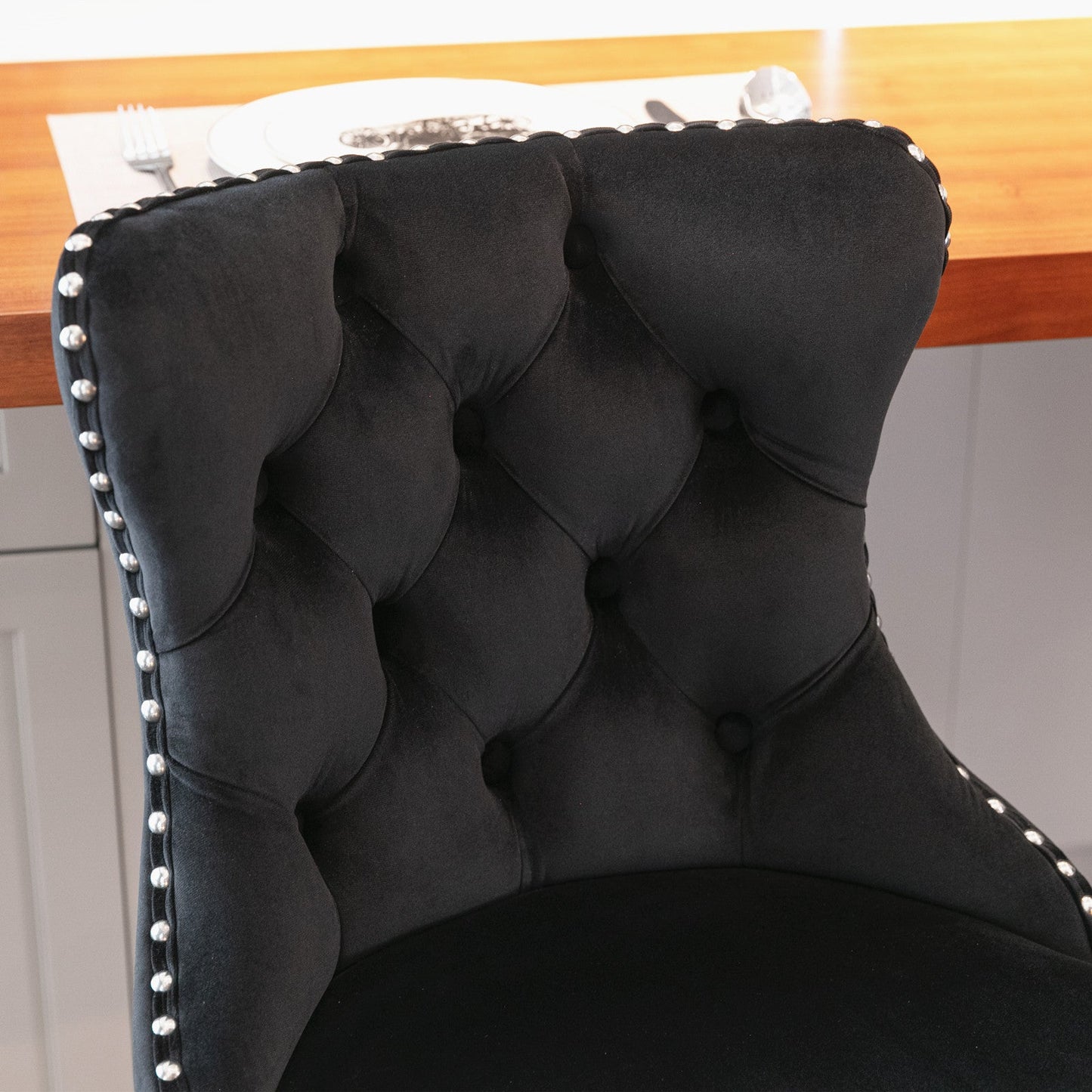 Swivel Velvet Barstools Adjusatble Seat Height from 25 - 33 Inch, Chrome base Bar Stools with Backs Comfortable Tufted for Home Pub and Kitchen Island,Set of 2,AS1712BK,Black - 1st Choice Furniture Direct