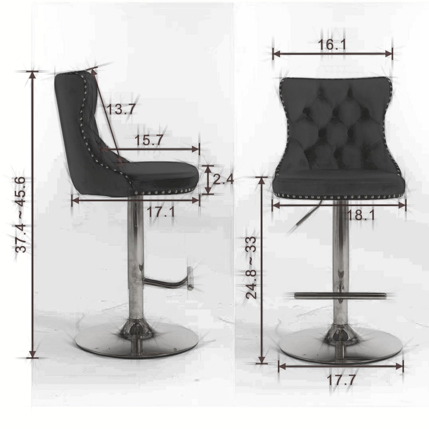 Swivel Velvet Barstools Adjusatble Seat Height from 25 - 33 Inch, Chrome base Bar Stools with Backs Comfortable Tufted for Home Pub and Kitchen Island,Set of 2,AS1712BK,Black - 1st Choice Furniture Direct