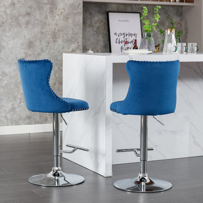 Swivel Velvet Barstools Adjusatble Seat Height from 25 - 33 Inch, Chrome base Bar Stools with Backs Comfortable Tufted for Home Pub and Kitchen Island,Set of 2,AS1712BL,Blue - 1st Choice Furniture Direct