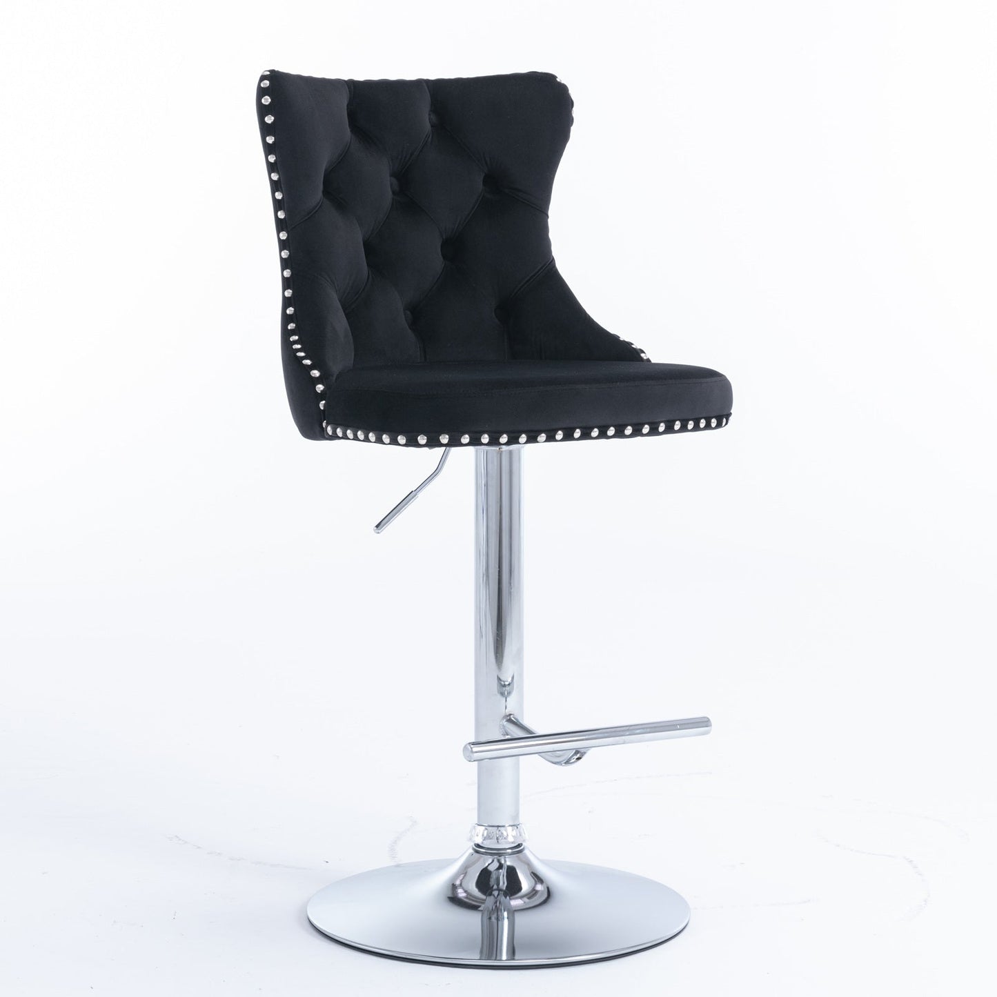 Swivel Velvet Barstools Adjusatble Seat Height from 25 - 33 Inch, Chrome base Bar Stools with Backs Comfortable Tufted for Home Pub and Kitchen Island,Set of 2,AS1712BK,Black - 1st Choice Furniture Direct