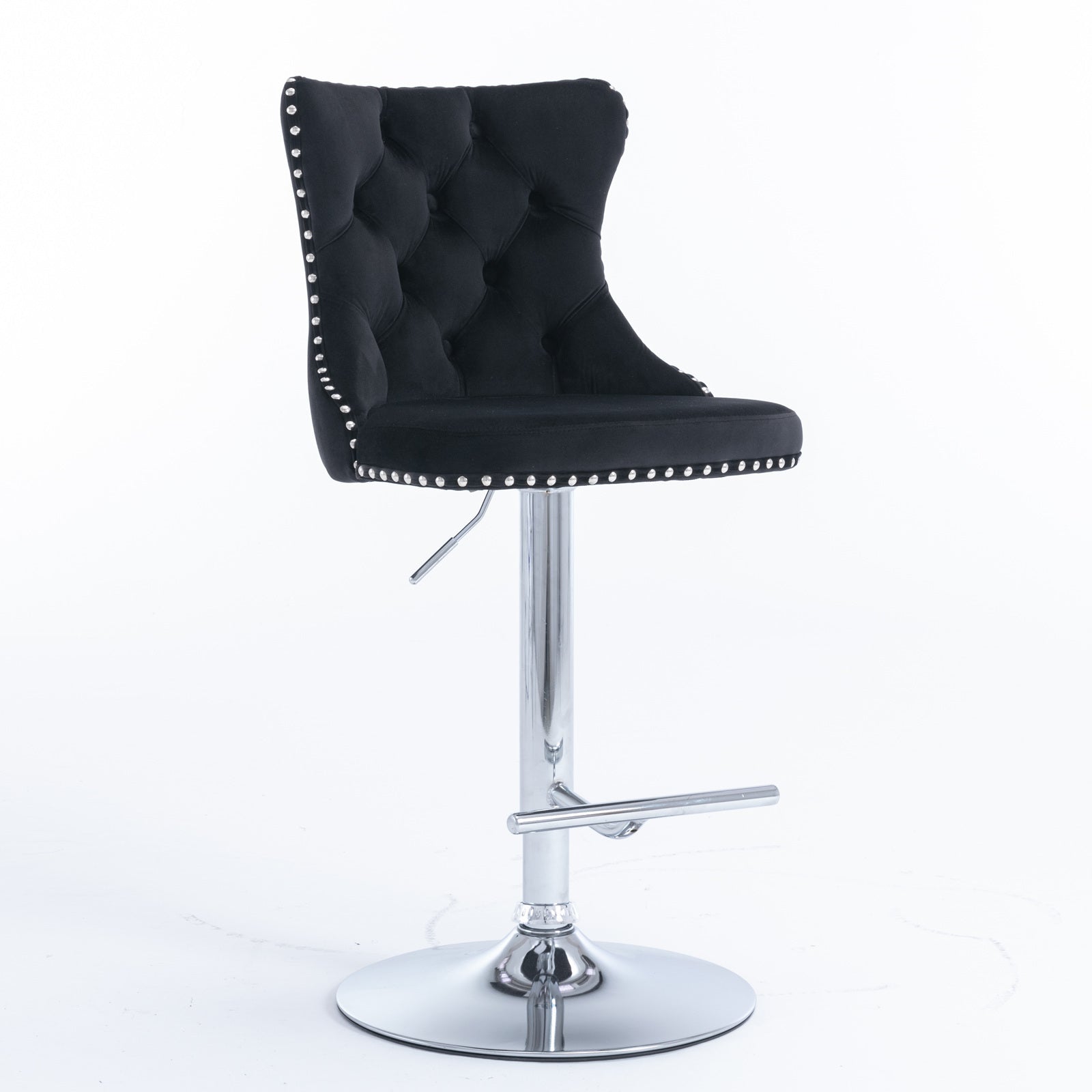 Swivel Velvet Barstools Adjusatble Seat Height from 25 - 33 Inch, Chrome base Bar Stools with Backs Comfortable Tufted for Home Pub and Kitchen Island,Set of 2,AS1712BK,Black - 1st Choice Furniture Direct