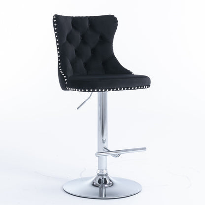 Swivel Velvet Barstools Adjusatble Seat Height from 25 - 33 Inch, Chrome base Bar Stools with Backs Comfortable Tufted for Home Pub and Kitchen Island,Set of 2,AS1712BK,Black - 1st Choice Furniture Direct