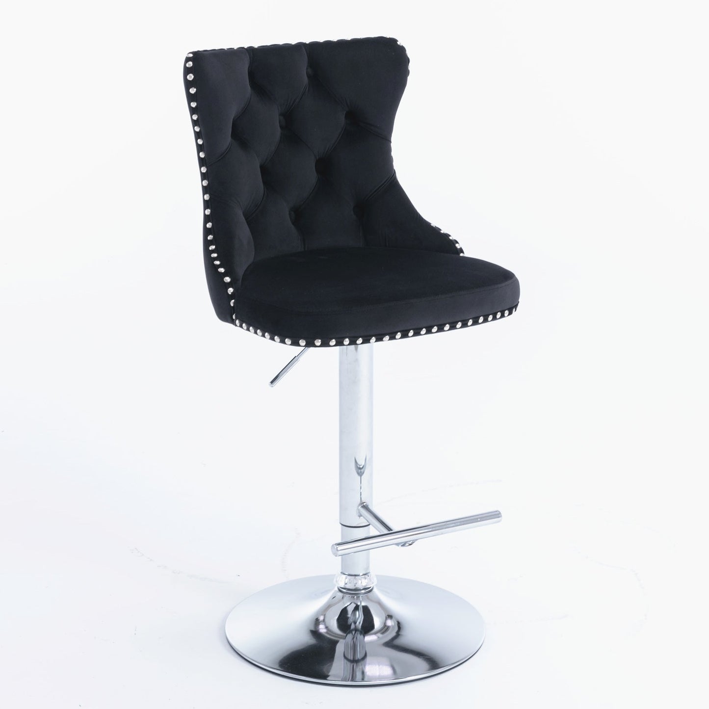 Swivel Velvet Barstools Adjusatble Seat Height from 25 - 33 Inch, Chrome base Bar Stools with Backs Comfortable Tufted for Home Pub and Kitchen Island,Set of 2,AS1712BK,Black - 1st Choice Furniture Direct
