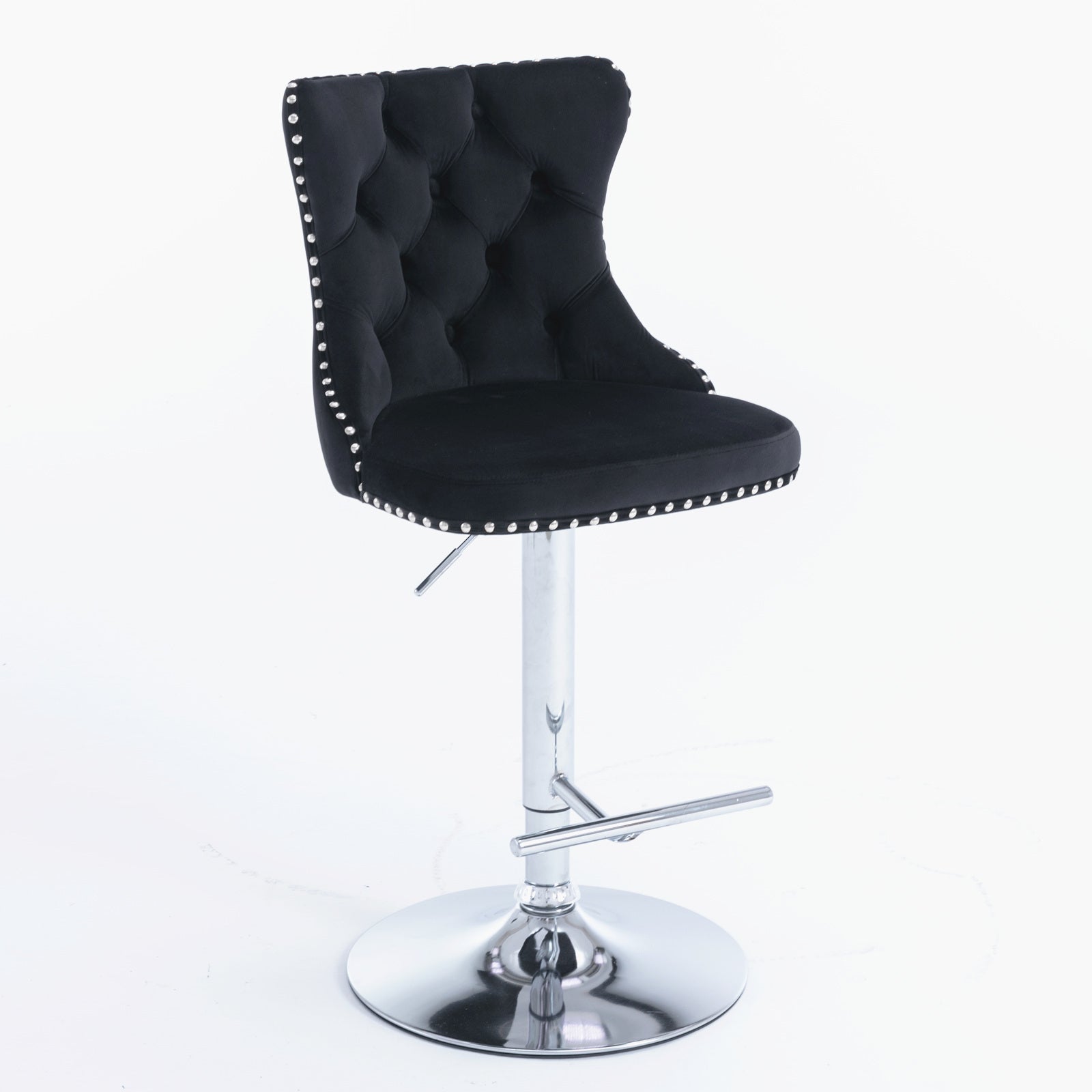 Swivel Velvet Barstools Adjusatble Seat Height from 25 - 33 Inch, Chrome base Bar Stools with Backs Comfortable Tufted for Home Pub and Kitchen Island,Set of 2,AS1712BK,Black - 1st Choice Furniture Direct