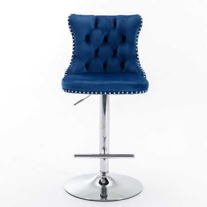 Swivel Velvet Barstools Adjusatble Seat Height from 25 - 33 Inch, Chrome base Bar Stools with Backs Comfortable Tufted for Home Pub and Kitchen Island,Set of 2,AS1712BL,Blue - 1st Choice Furniture Direct