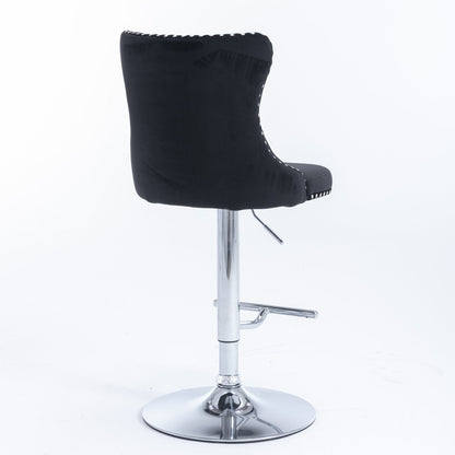 Swivel Velvet Barstools Adjusatble Seat Height from 25 - 33 Inch, Chrome base Bar Stools with Backs Comfortable Tufted for Home Pub and Kitchen Island,Set of 2,AS1712BK,Black - 1st Choice Furniture Direct