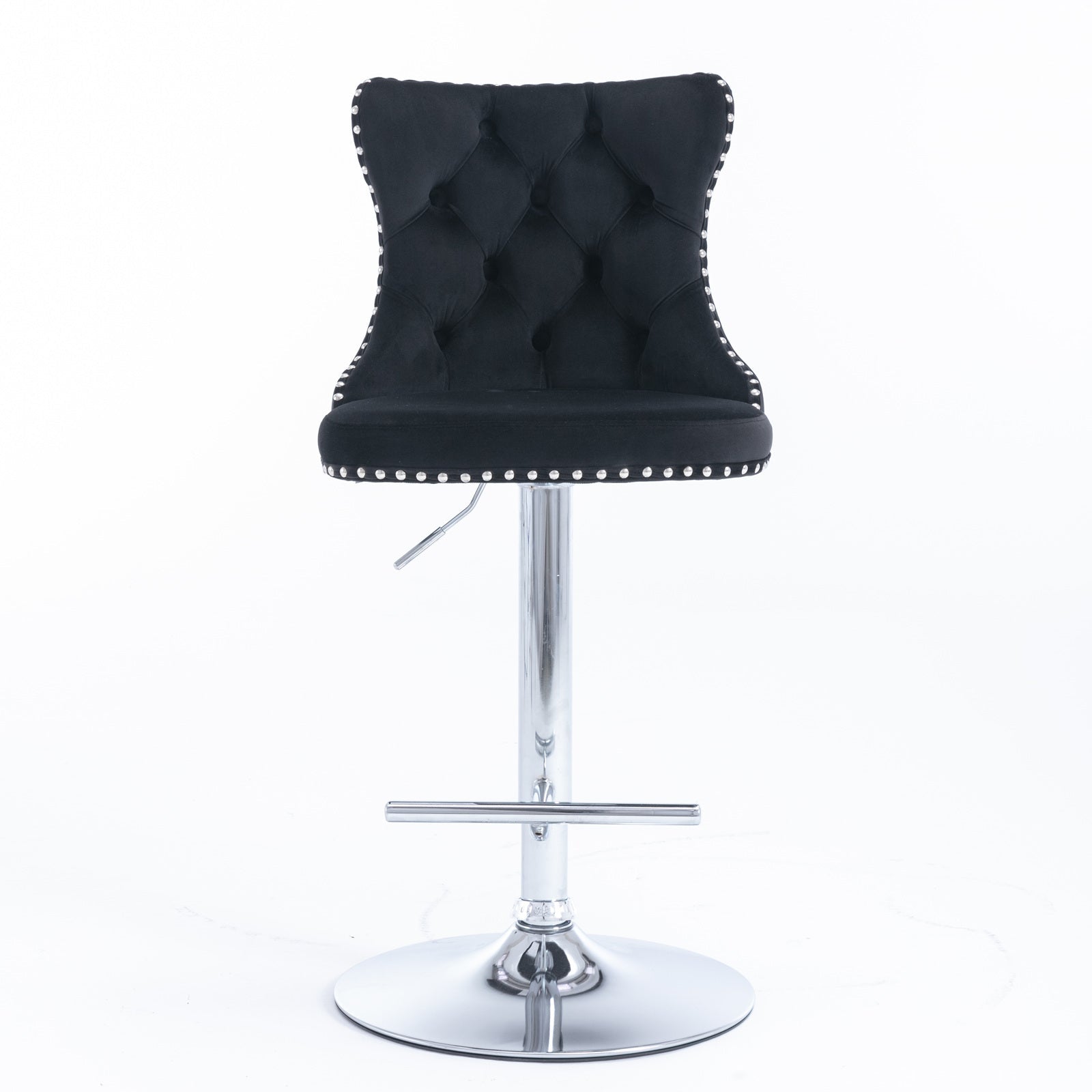 Swivel Velvet Barstools Adjusatble Seat Height from 25 - 33 Inch, Chrome base Bar Stools with Backs Comfortable Tufted for Home Pub and Kitchen Island,Set of 2,AS1712BK,Black - 1st Choice Furniture Direct