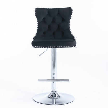 Swivel Velvet Barstools Adjusatble Seat Height from 25 - 33 Inch, Chrome base Bar Stools with Backs Comfortable Tufted for Home Pub and Kitchen Island,Set of 2,AS1712BK,Black - 1st Choice Furniture Direct