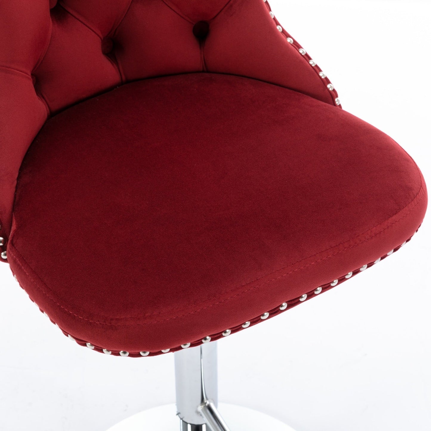 Swivel Velvet Barstools with Adjustable Seat Height, Chrome Base, Tufted Back, Wine Red, Velvet, Set of 2 - 1st Choice Furniture Direct