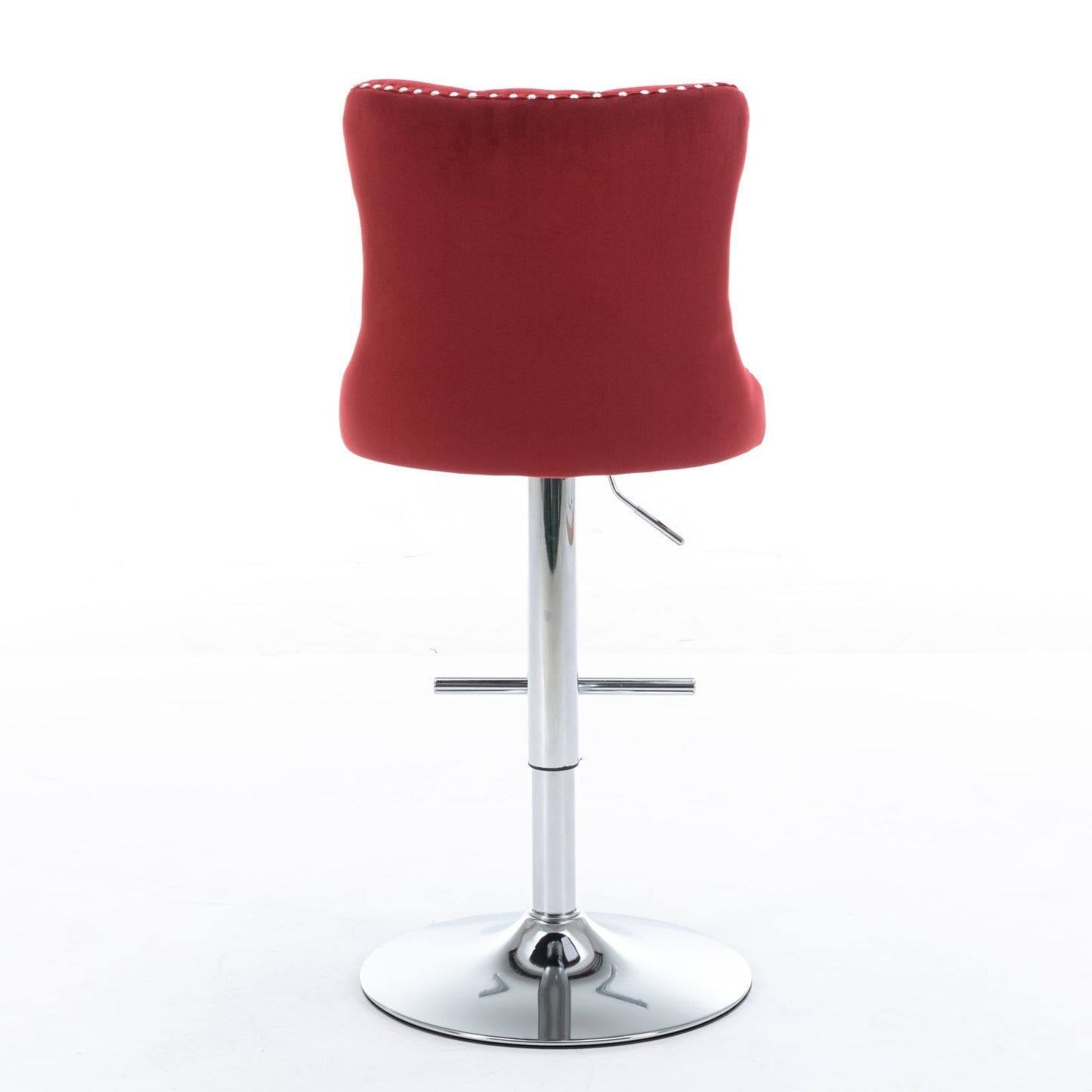 Swivel Velvet Barstools with Adjustable Seat Height, Chrome Base, Tufted Back, Wine Red, Velvet, Set of 2 - 1st Choice Furniture Direct