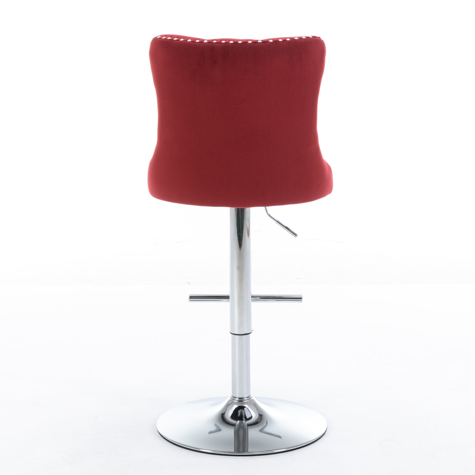 Swivel Velvet Barstools with Adjustable Seat Height, Chrome Base, Tufted Back, Wine Red, Velvet, Set of 2 - 1st Choice Furniture Direct