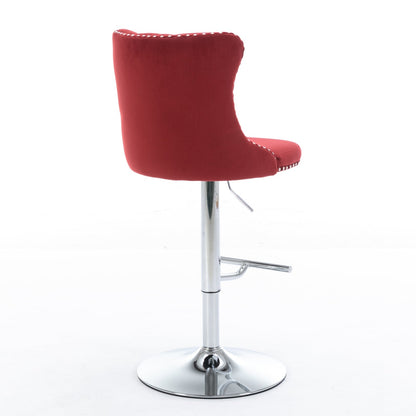 Swivel Velvet Barstools with Adjustable Seat Height, Chrome Base, Tufted Back, Wine Red, Velvet, Set of 2 - 1st Choice Furniture Direct