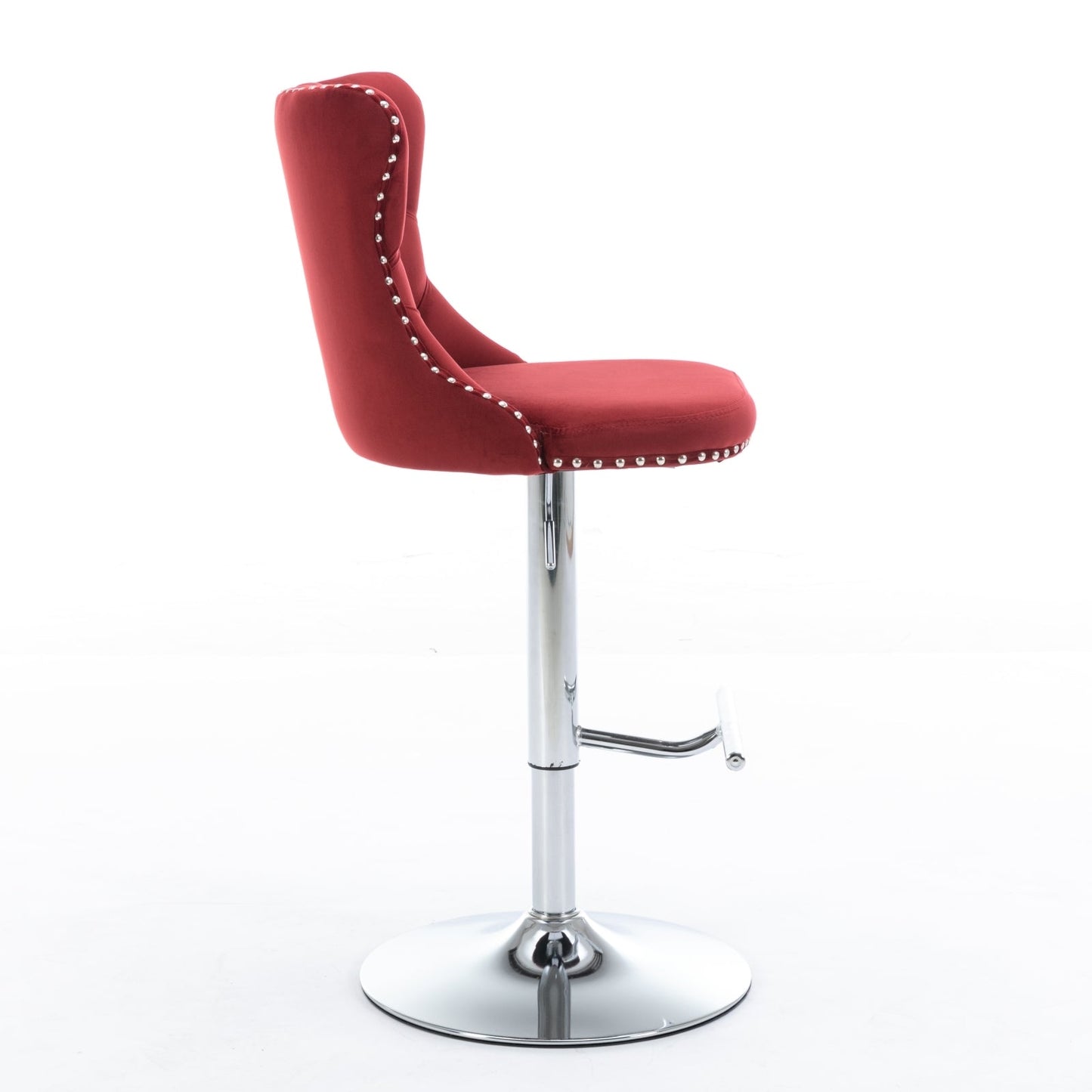 Swivel Velvet Barstools with Adjustable Seat Height, Chrome Base, Tufted Back, Wine Red, Velvet, Set of 2 - 1st Choice Furniture Direct