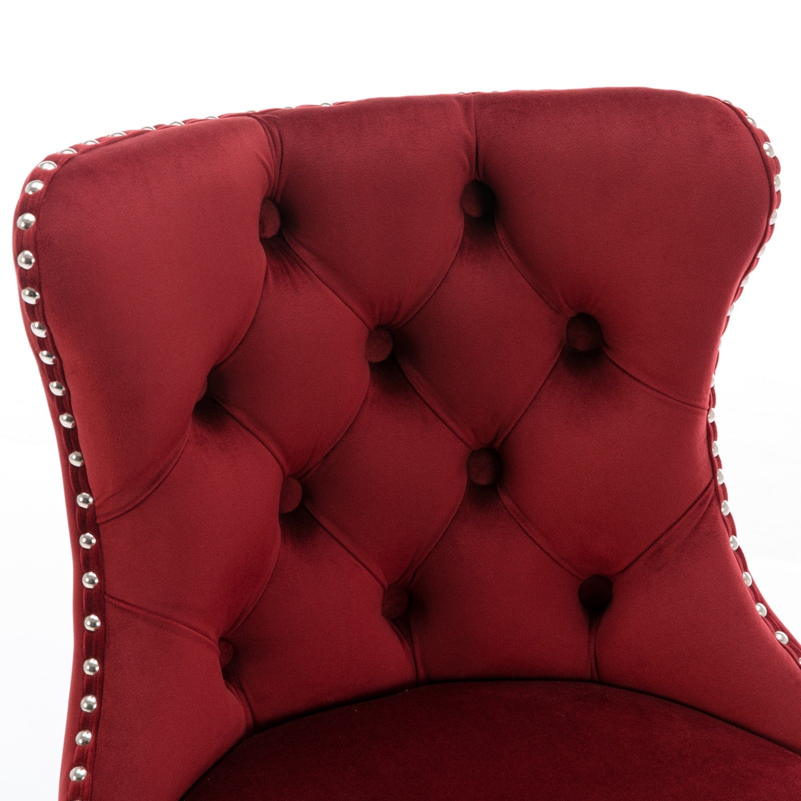 Swivel Velvet Barstools with Adjustable Seat Height, Chrome Base, Tufted Back, Wine Red, Velvet, Set of 2 - 1st Choice Furniture Direct
