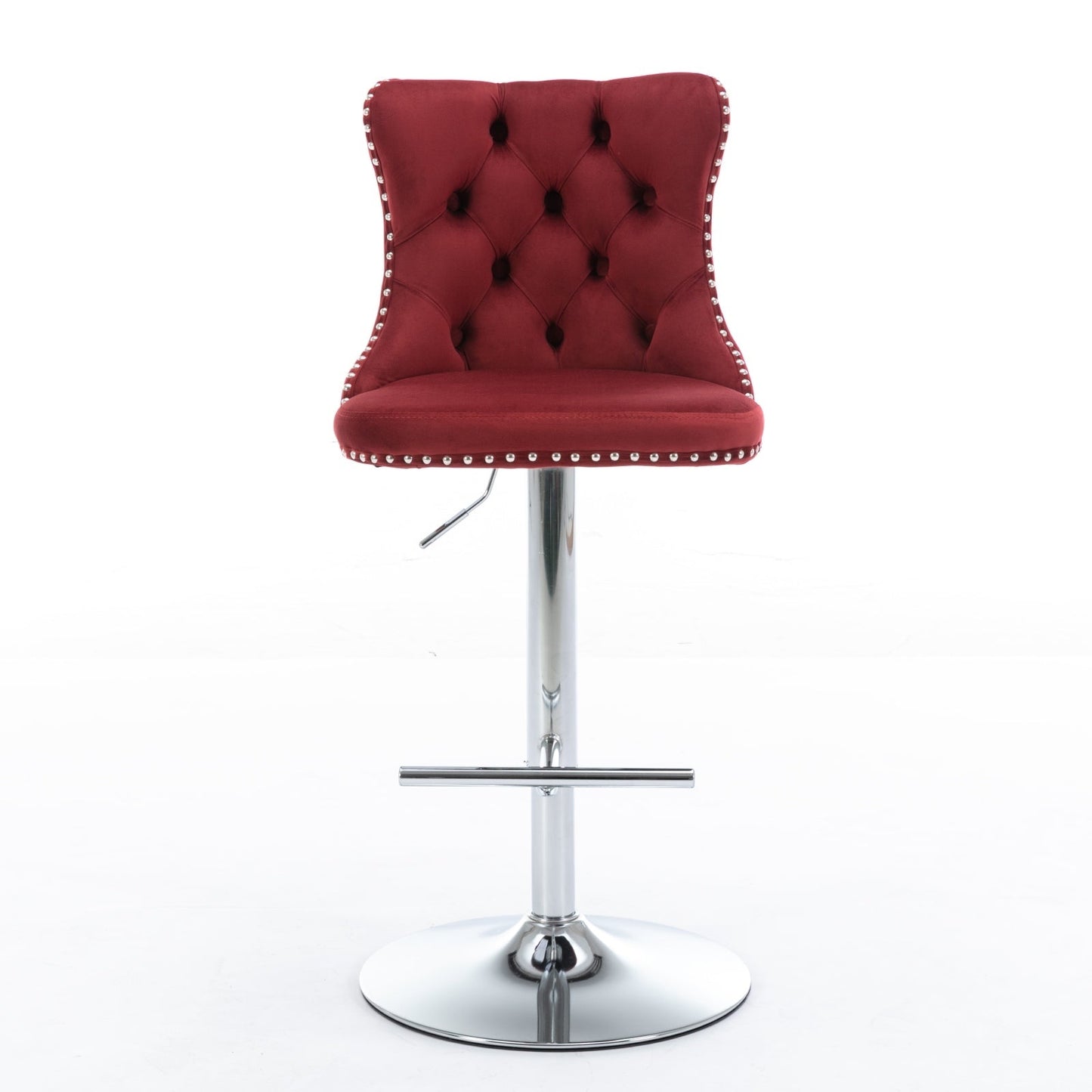Swivel Velvet Barstools with Adjustable Seat Height, Chrome Base, Tufted Back, Wine Red, Velvet, Set of 2 - 1st Choice Furniture Direct