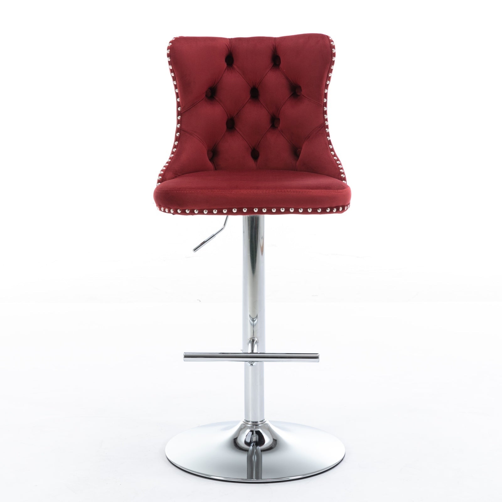 Swivel Velvet Barstools with Adjustable Seat Height, Chrome Base, Tufted Back, Wine Red, Velvet, Set of 2 - 1st Choice Furniture Direct