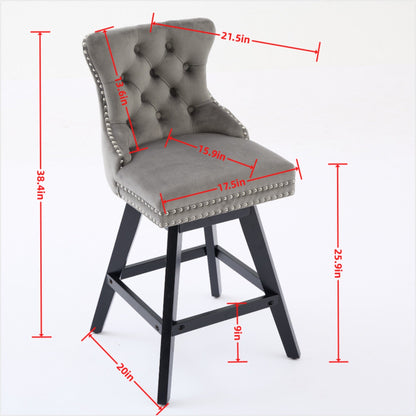 Swivel Velvet Barstools with Button Tufted Decoration and Wooden Legs, and Chrome Nailhead Trim, Leisure Style Bar Chairs,Bar stools, Set of 2 (Black),SW1860BK - 1st Choice Furniture Direct