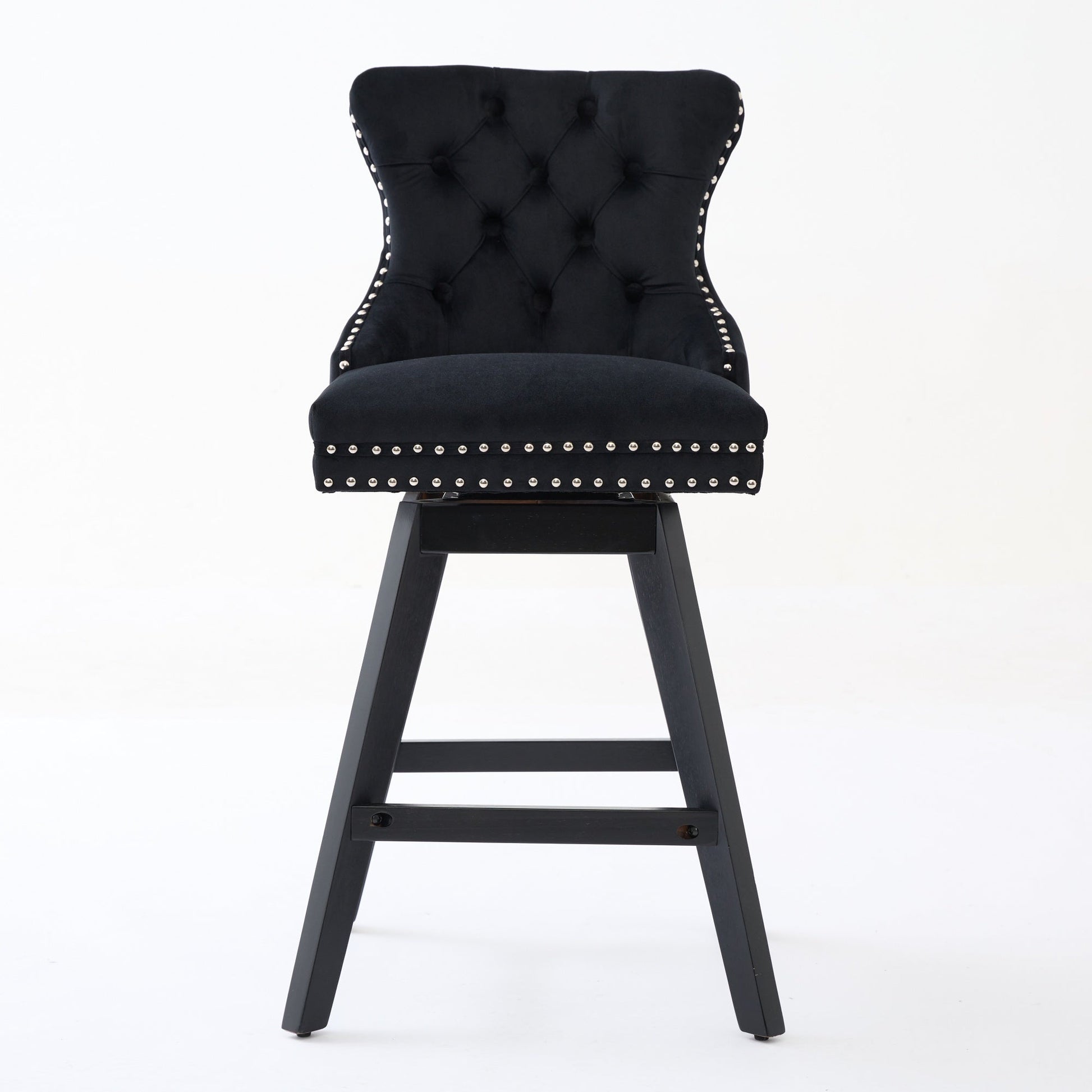 Swivel Velvet Barstools with Button Tufted Decoration and Wooden Legs, and Chrome Nailhead Trim, Leisure Style Bar Chairs,Bar stools, Set of 2 (Black),SW1860BK - 1st Choice Furniture Direct