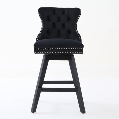 Swivel Velvet Barstools with Button Tufted Decoration and Wooden Legs, and Chrome Nailhead Trim, Leisure Style Bar Chairs,Bar stools, Set of 2 (Black),SW1860BK - 1st Choice Furniture Direct