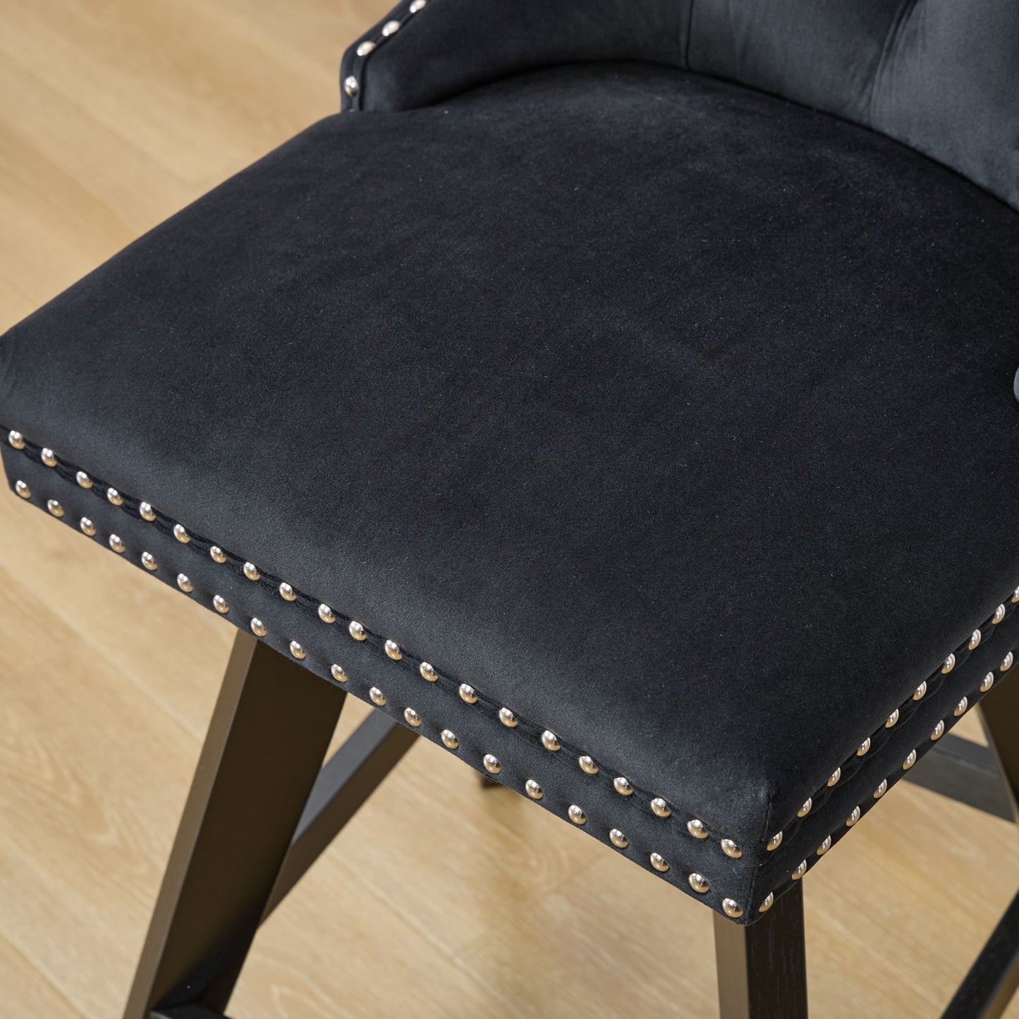 Swivel Velvet Barstools with Button Tufted Decoration and Wooden Legs, and Chrome Nailhead Trim, Leisure Style Bar Chairs,Bar stools, Set of 2 (Black),SW1860BK - 1st Choice Furniture Direct