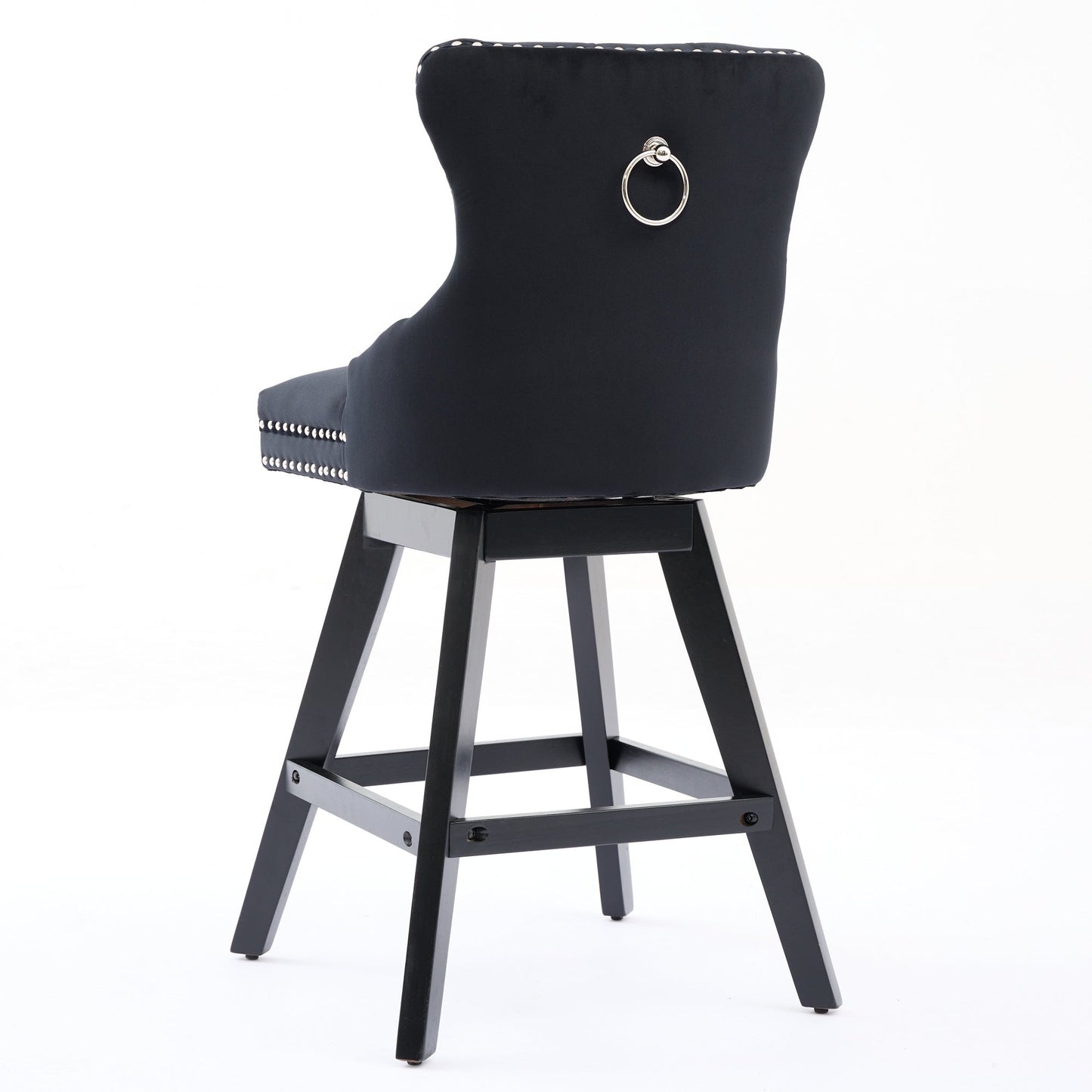 Swivel Velvet Barstools with Button Tufted Decoration and Wooden Legs, and Chrome Nailhead Trim, Leisure Style Bar Chairs,Bar stools, Set of 2 (Black),SW1860BK - 1st Choice Furniture Direct