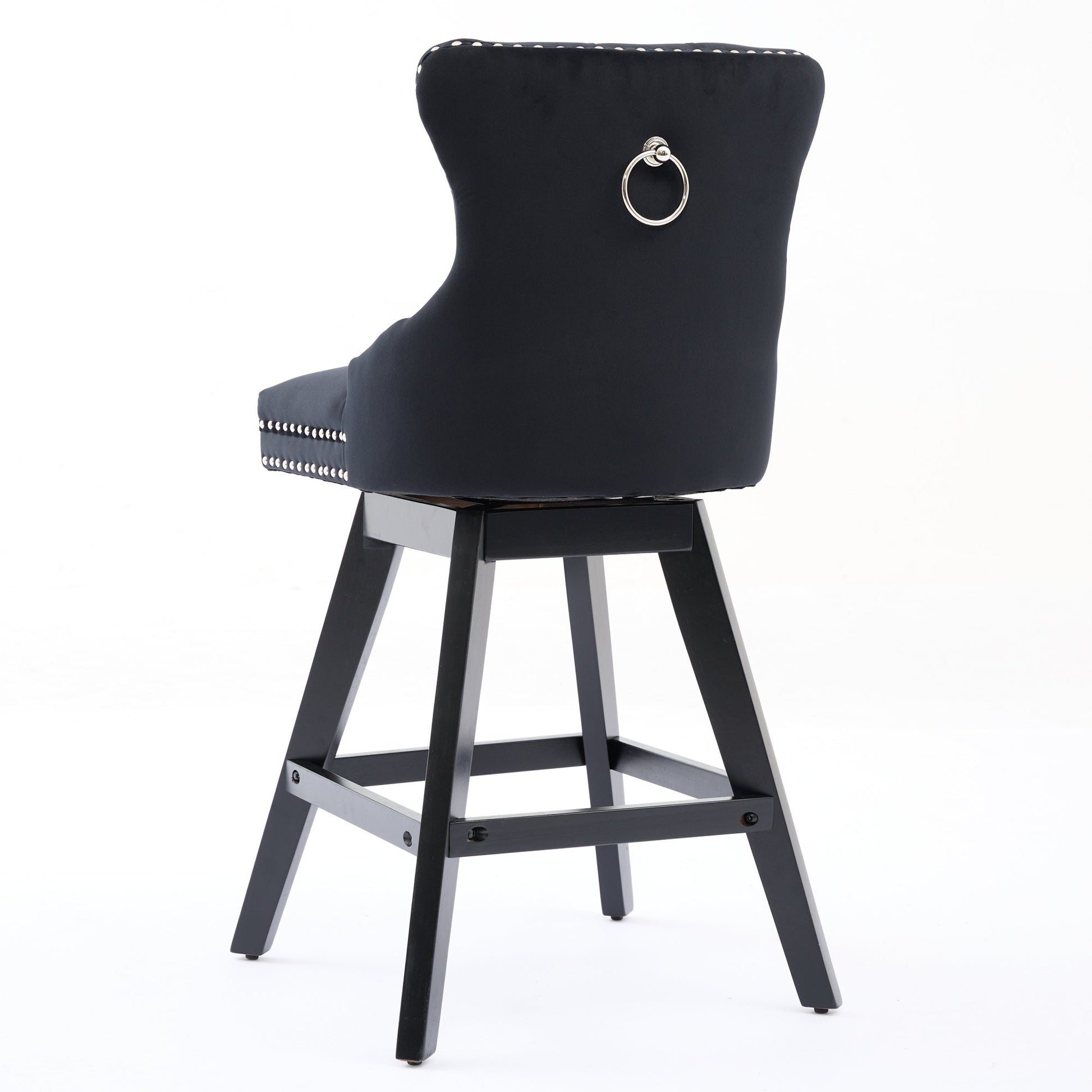 Swivel Velvet Barstools with Button Tufted Decoration and Wooden Legs, and Chrome Nailhead Trim, Leisure Style Bar Chairs,Bar stools, Set of 2 (Black),SW1860BK - 1st Choice Furniture Direct