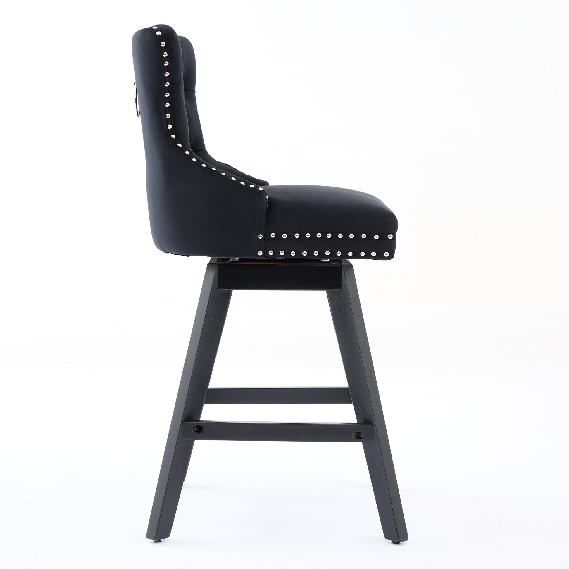 Swivel Velvet Barstools with Button Tufted Decoration and Wooden Legs, and Chrome Nailhead Trim, Leisure Style Bar Chairs,Bar stools, Set of 2 (Black),SW1860BK - 1st Choice Furniture Direct