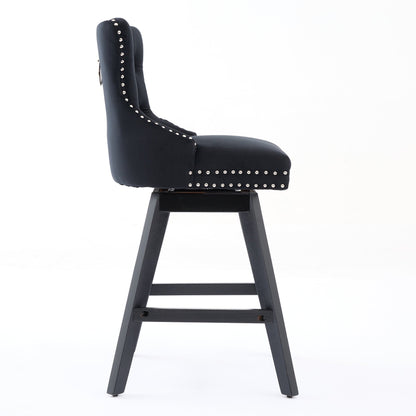 Swivel Velvet Barstools with Button Tufted Decoration and Wooden Legs, and Chrome Nailhead Trim, Leisure Style Bar Chairs,Bar stools, Set of 2 (Black),SW1860BK - 1st Choice Furniture Direct