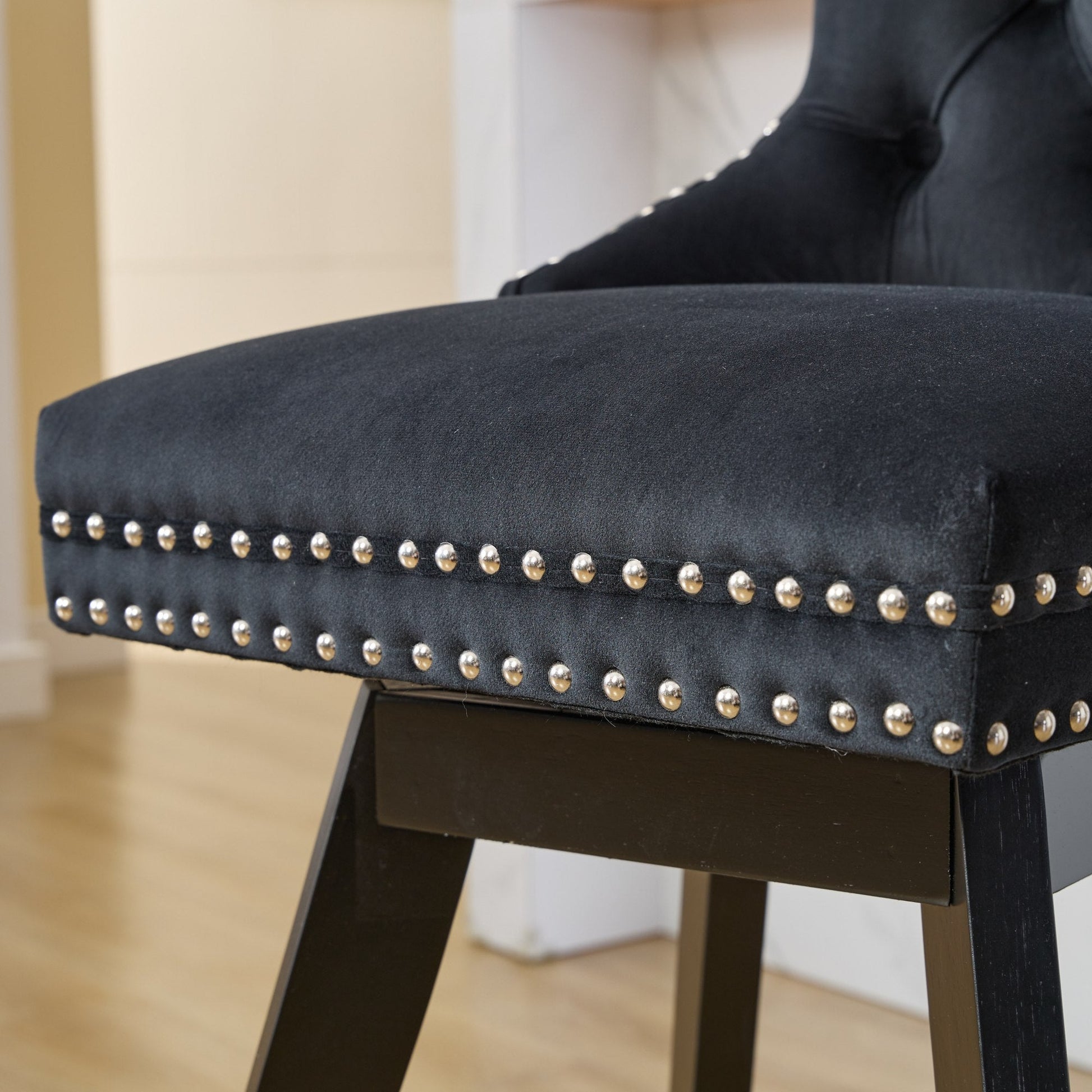 Swivel Velvet Barstools with Button Tufted Decoration and Wooden Legs, and Chrome Nailhead Trim, Leisure Style Bar Chairs,Bar stools, Set of 2 (Black),SW1860BK - 1st Choice Furniture Direct
