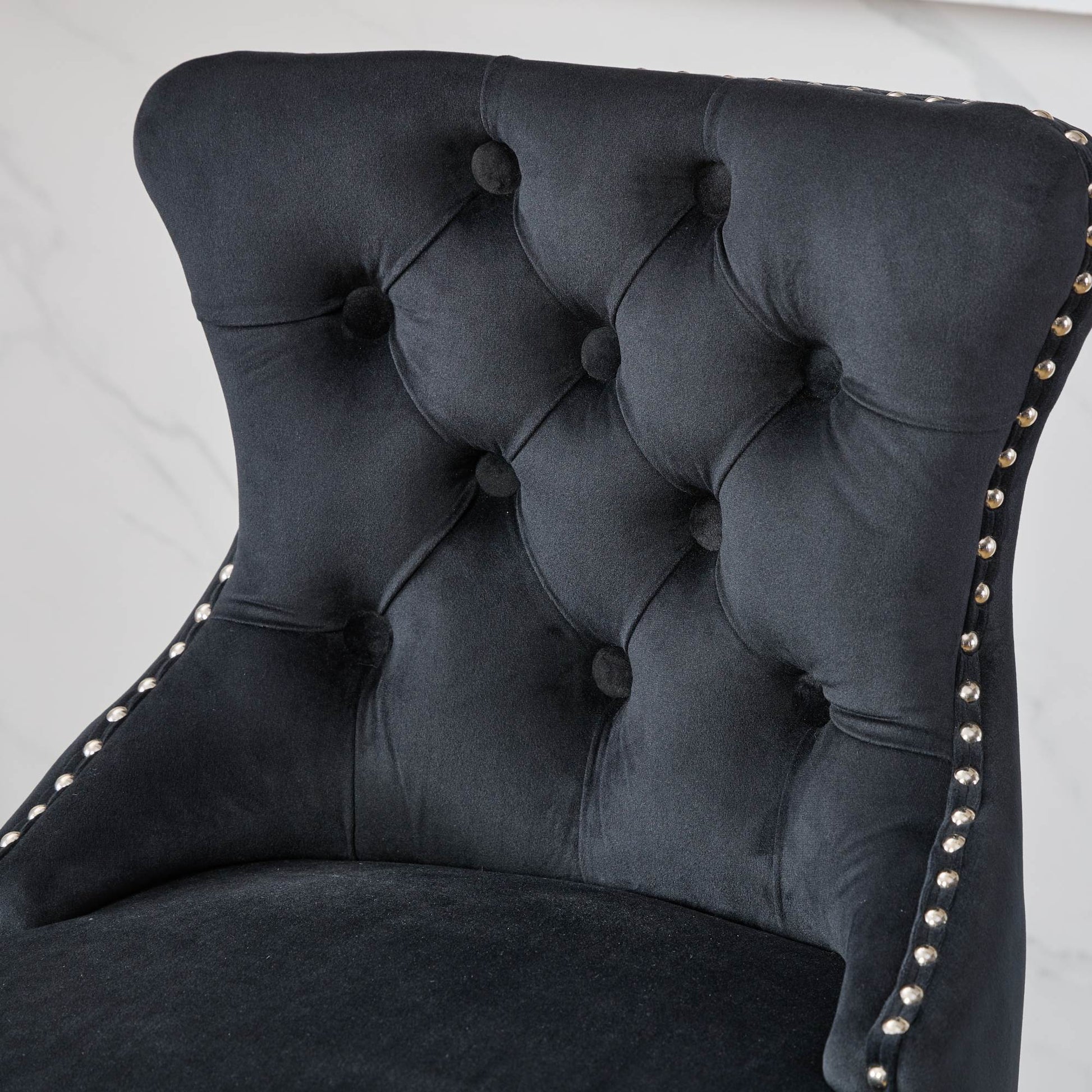 Swivel Velvet Barstools with Button Tufted Decoration and Wooden Legs, and Chrome Nailhead Trim, Leisure Style Bar Chairs,Bar stools, Set of 2 (Black),SW1860BK - 1st Choice Furniture Direct