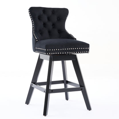 Swivel Velvet Barstools with Button Tufted Decoration and Wooden Legs, and Chrome Nailhead Trim, Leisure Style Bar Chairs,Bar stools, Set of 2 (Black),SW1860BK - 1st Choice Furniture Direct