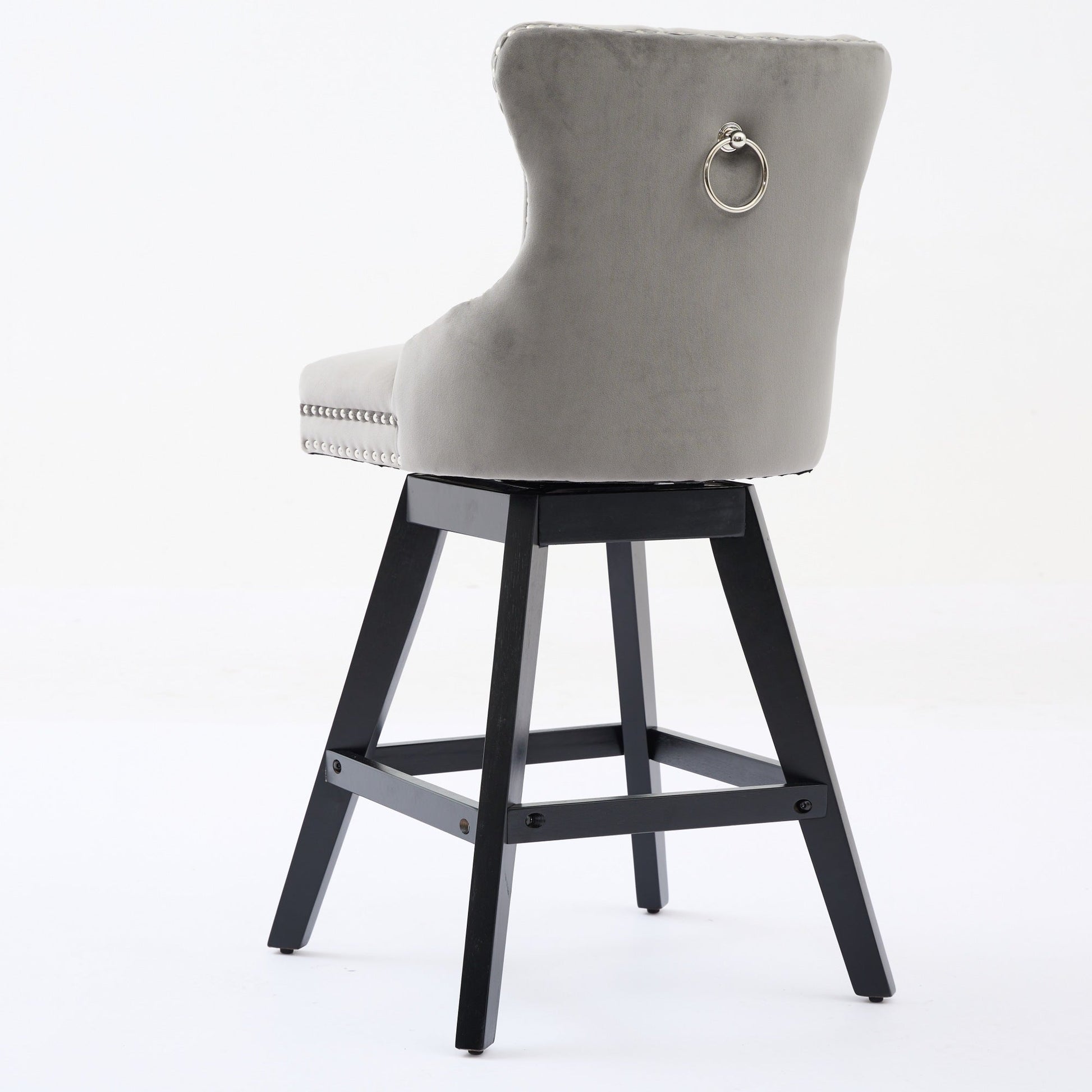 Swivel Velvet Barstools with Button Tufted Decoration and Wooden Legs, and Chrome Nailhead Trim, Leisure Style Bar Chairs,Bar stools, Set of 2 (Gray),SW1860GY - 1st Choice Furniture Direct