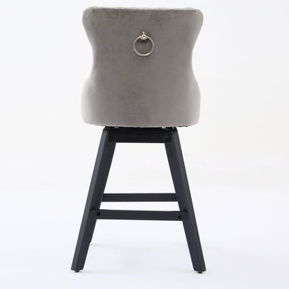 Swivel Velvet Barstools with Button Tufted Decoration and Wooden Legs, and Chrome Nailhead Trim, Leisure Style Bar Chairs,Bar stools, Set of 2 (Gray),SW1860GY - 1st Choice Furniture Direct