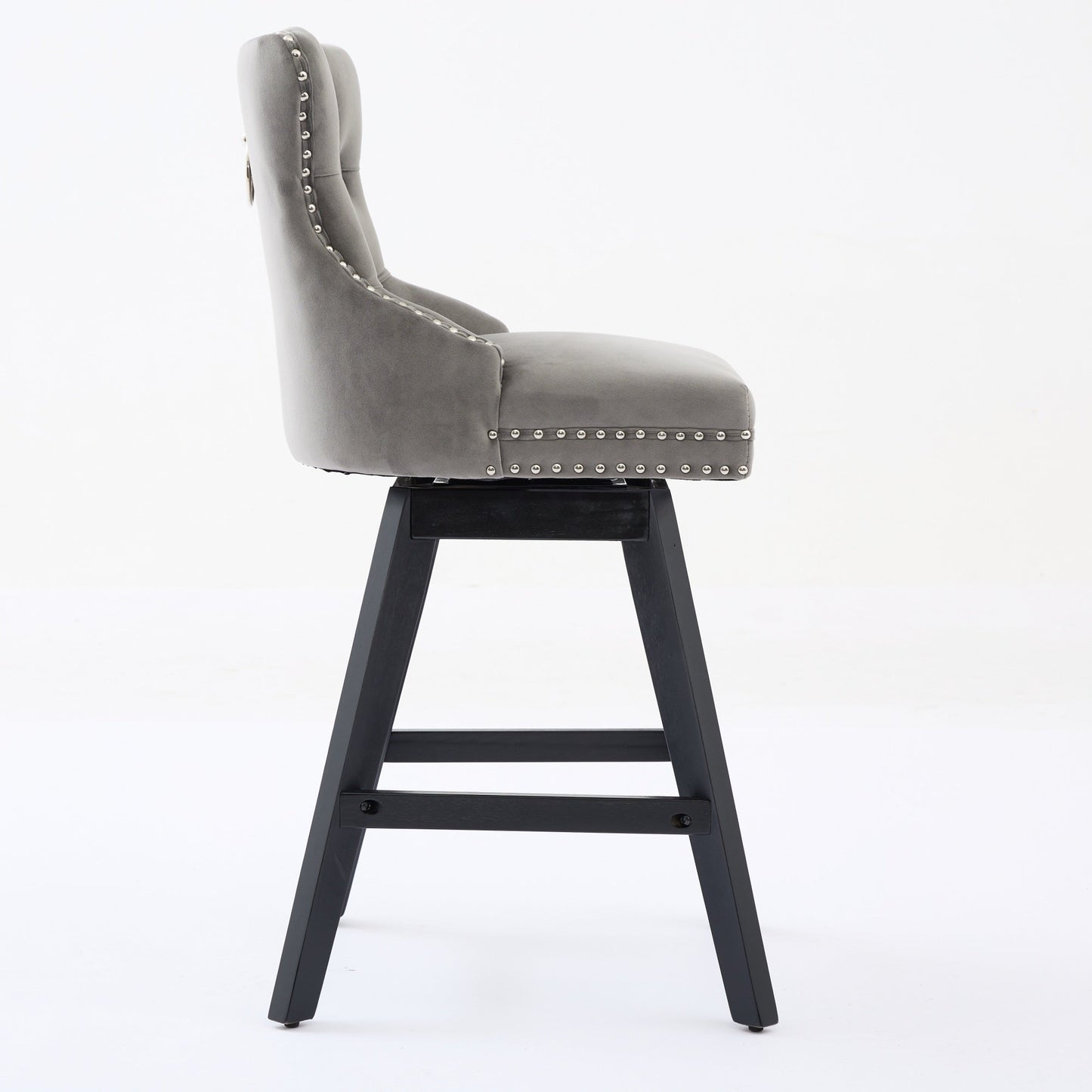 Swivel Velvet Barstools with Button Tufted Decoration and Wooden Legs, and Chrome Nailhead Trim, Leisure Style Bar Chairs,Bar stools, Set of 2 (Gray),SW1860GY - 1st Choice Furniture Direct