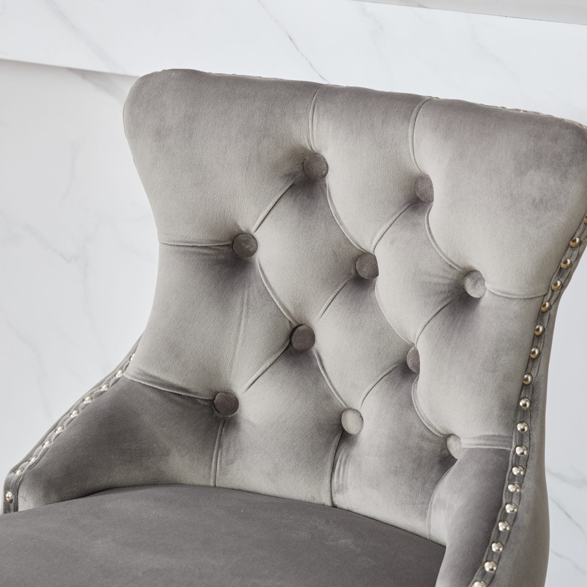 Swivel Velvet Barstools with Button Tufted Decoration and Wooden Legs, and Chrome Nailhead Trim, Leisure Style Bar Chairs,Bar stools, Set of 2 (Gray),SW1860GY - 1st Choice Furniture Direct